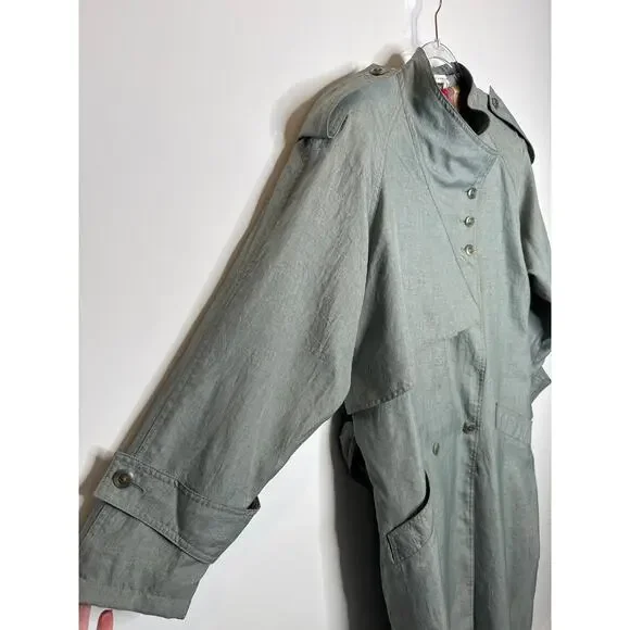 Vintage 1980s Braefair Sage Green Belted Trench Coat Large